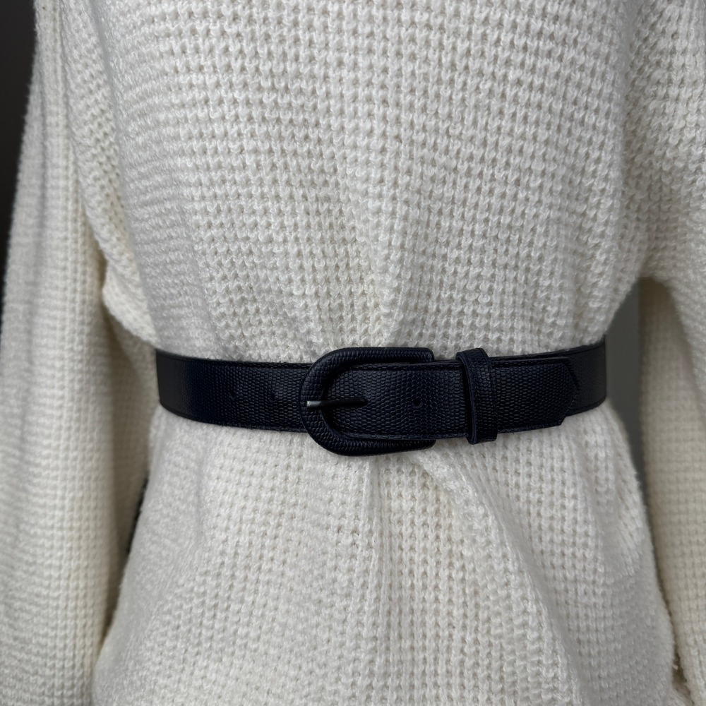 Vintgate Astor Belt Women S Navy Lizard Embossed Wrapped Buckle Timeless Luxury